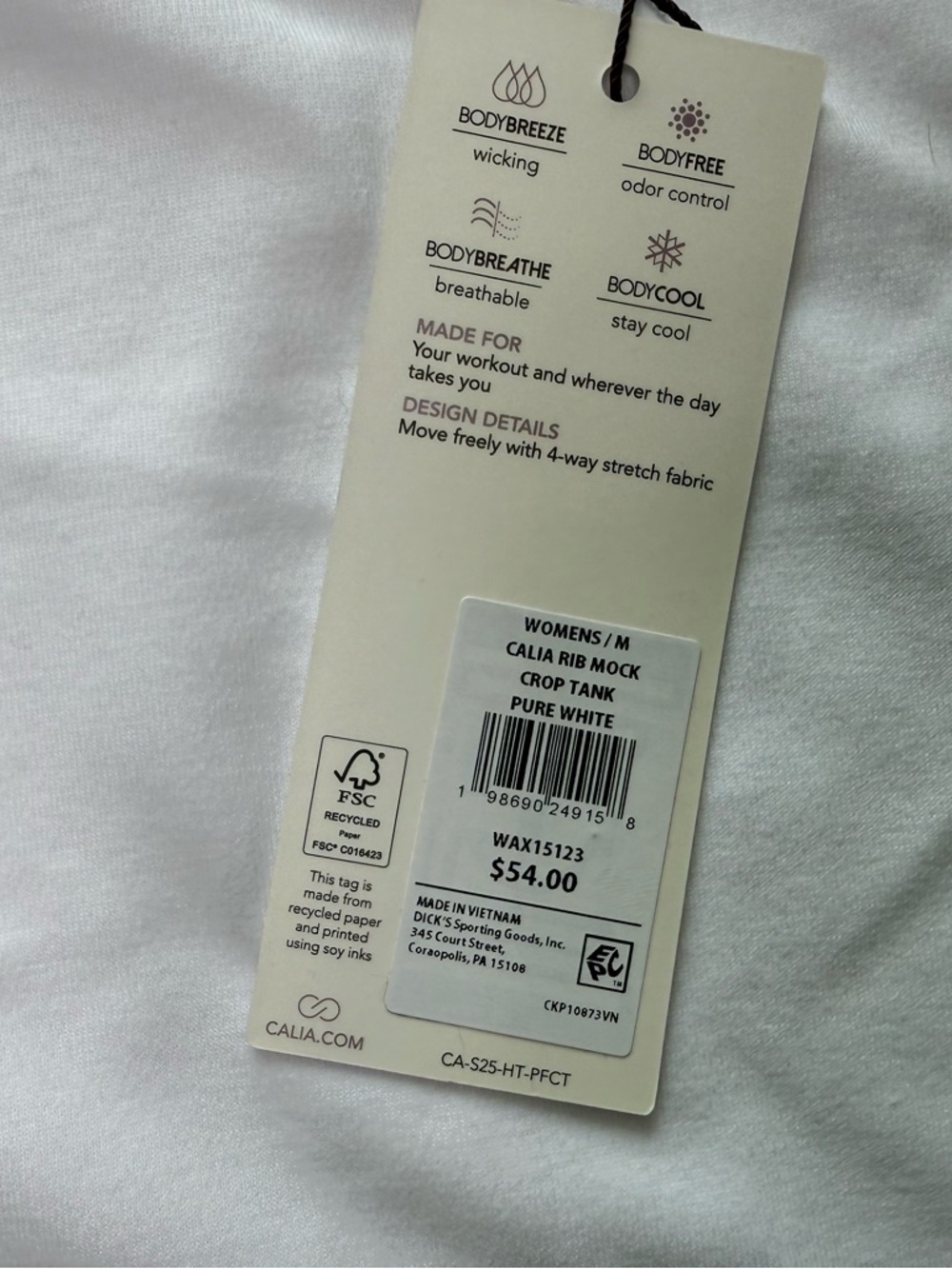 Calia Rib Mock Crop Tank Women’s  Athletic White Medium Yoga Tennis NEW 1925 - Picture 3 of 5